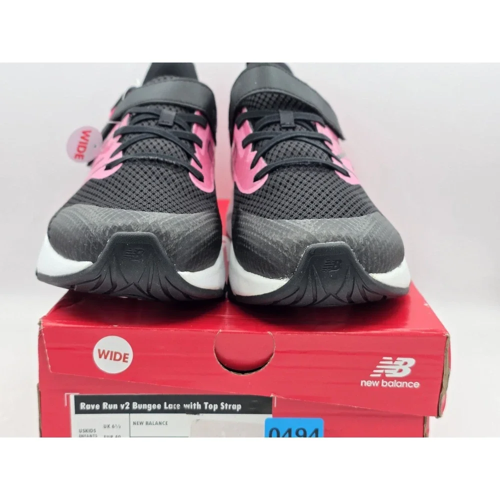 New Balance Big Kid's Rave Run V2 Bungee Lace Team - Pink Black Sz 7 Wide NEW - Picture 3 of 13